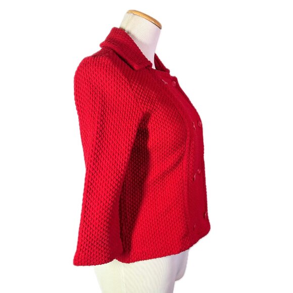 Vintage Beeline Fashions Size S? Red Double-Breasted Knit Cardigan Jacket - Picture 8 of 10